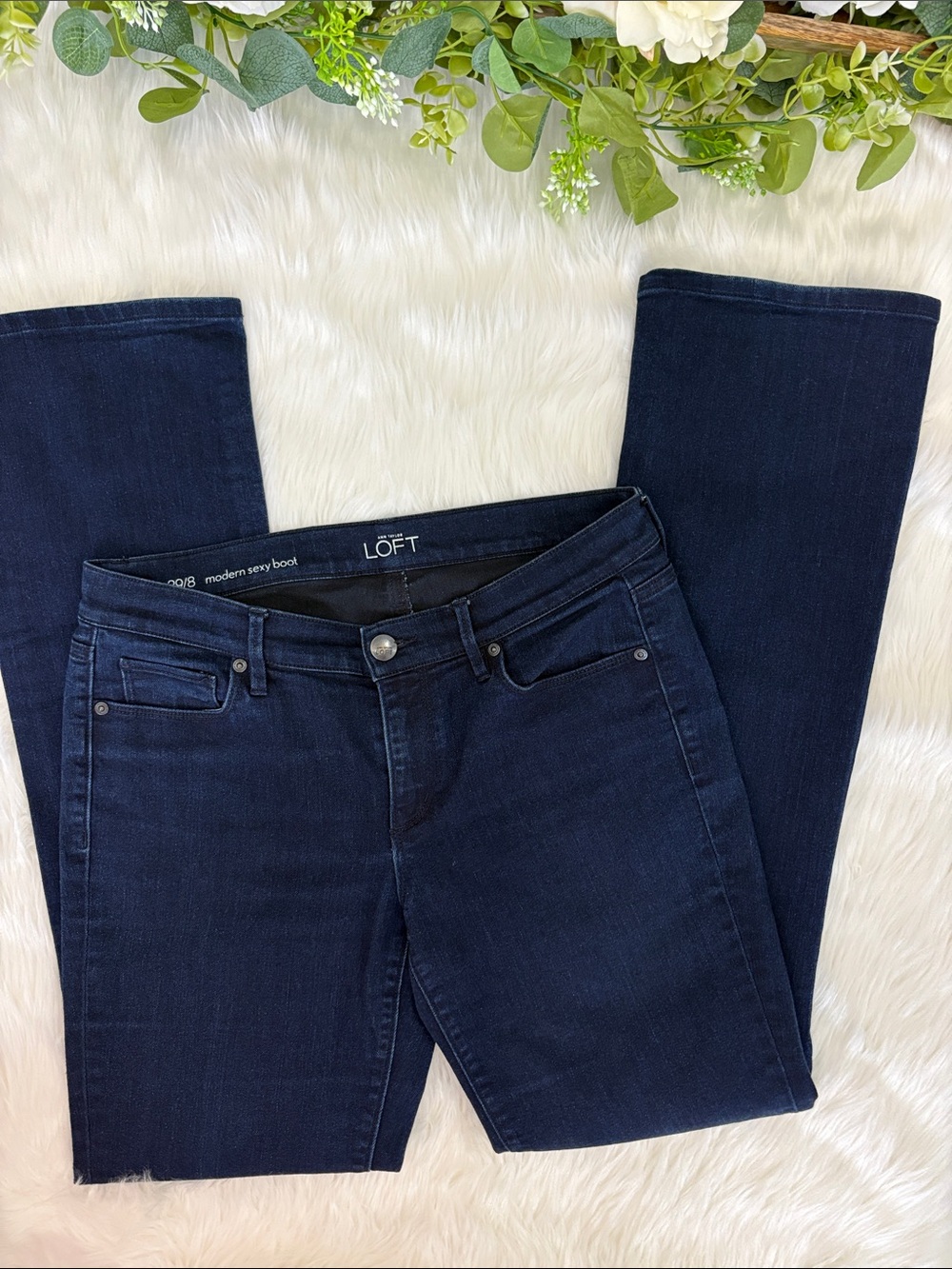 LOFT Women's Dark Navy Modern Sexy Bootcut Jeans